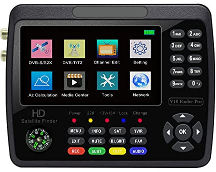 Mulcort V10 Pro Satellitensucher Signalmesser HD Satelliten-TV-Signalsucher DVB-S/S2/S2X/T/T2 COMBO Digitaler Handsignalmesser Satellitensucher H.265 4,3-Zoll-LCD zum Einstellen der Sat-Schüssel
