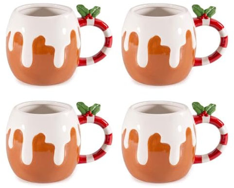 Gruppo Maruccia - Tazze da Colazione con Manico a Forma di Bastoncino di Zucchero - Set da 4 - Idea Regalo Natale