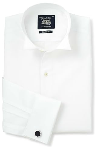 THE SAVILE ROW COMPANY LONDON Men's Classic Fit Wing Collar White Marcella Evening Dress Shirt - Double Cuff - 16 Collar - Lengthened