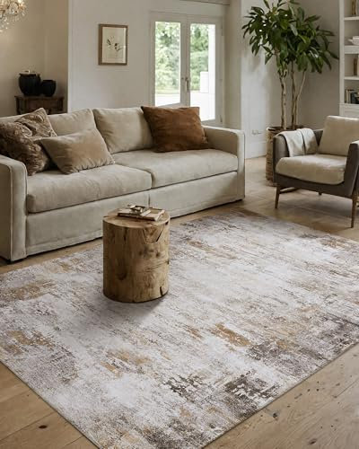 COLOR&GEOMETRY 150x243cm Dünne Weiche Maschine Waschbare Fläche Teppiche, Industrie-Rustikaler Teppich mit Niedrigen Stapel Rutschfester TPE-Rücklage für Schlafzimmer, Wohnzimmer, Taupe