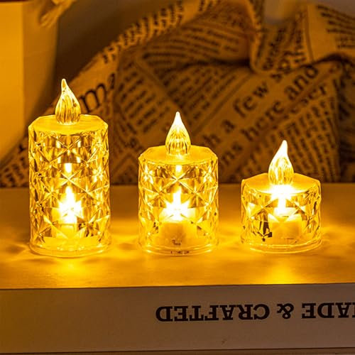 Ronoza 3 Stück LED Teelichter Kerzen Valentinstag, Flammenlose Kerzenlampe Warmweiß Kerze, Diamant Led Kerze Votivkerzen Anwendbar auf Valentinstag deko, Hochzeitsdeko, Partydekorationen (S-M-L)