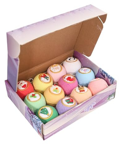 Badekugeln für | Schaumbälle, Weihnachten, 12 x Schaumbäder, Spa zum Thema Weihnachten | Set mit Badesalzkugeln, Weihnachtsserie, 80 g x 12, ätherische Öle
