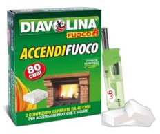 Diavolina Accendifuoco Classico,il n.1 in Italia, Accensione Istantanea Pratica Sicura per Camino, Stufa, Legna, Barbecue con Accendino GM (80)