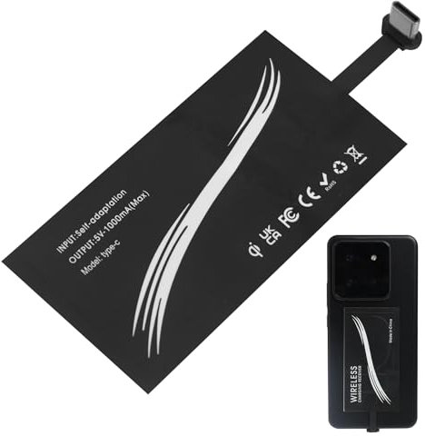 Adaptador Carga Inalambrica, Receptor Qi Tipo C, Adaptador de Cargador Qi USB Tipo-C por Inducción, Receptor de Carga inalámbrico, con Interfaz Tipo C para Google Pixel, Xiaomi Redmi