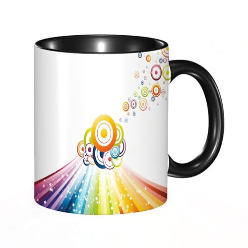 HRRASFAZF Ceramic Coffee/Tea Mug, 11 oz Funny Mugs,Vintage Rainbow, Colorful Stripes Wave and Bullseye Circles Pattern,Gifts for Mothers Day,Birthdays,Christmas,Valentines,Anniversaries