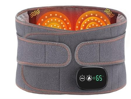 Electric Cordless Heating Pad for Back, XL Heated Waist Belt Wrap with 3 Fast Heating and Vibration Massage Modes, 5000mAh Battery Operated Heated Pad for Back, Waist, Lumbar (Grey)