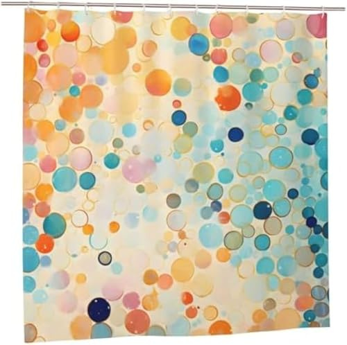 Duschvorhang 180x180 Antischimmel Bunte Punkte Duschvorhang Cartoon-Gemälde, Duschvorhänge Wasserdicht Polyester Stoff Waschbar Bad Vorhäng für Badzimmer badewanne mit 12 Haken b.1174