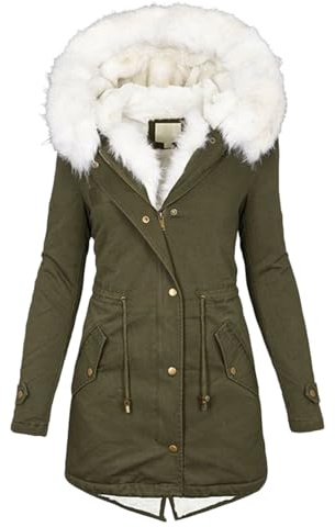 Generisch Damen Warmer Lange Winterjacke Baumwolle Pufferjacke mit Kapuze Elegant Einfarbig Baggy Bequem Daunenjacke