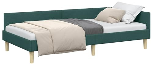 vidaXL Corner Bed Frame Other with Headboard Dark green 90 x 190 cm, Contemporary Corner Bed Frame, Adjustable Headboard, Durable Polyester Material, Space Saving Stylish Bedding Solution