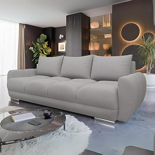 Agritrade AK Velour Fabric Sofa Bed Easy to Clean Upholstery Pull Out Bed Storage Bonell Springs Light Grey - LOGO 3