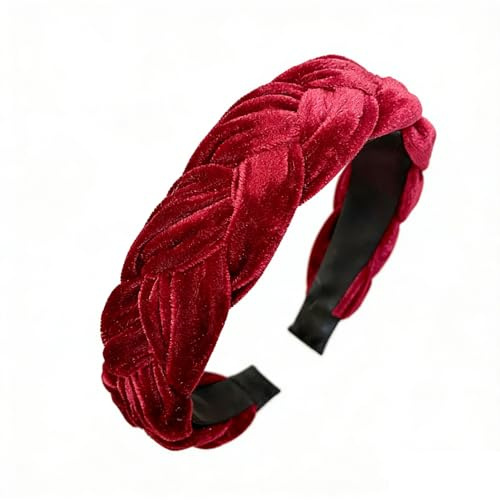Haarreif Damen, Samt Geflochten Haarreifen, Retro Style Haarband, Mode Stirnbänder, Haarschmuck, Weinrot Breitband, Headband Haar-Accessoires, Solides Kopfband für Frauen Mädchen(Weinrot)