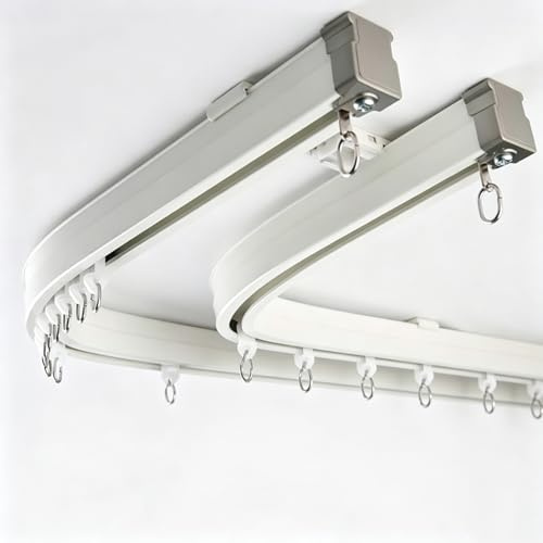 Bay Window Curtain Track, Flexible Double Curtain Rail, Bendable Aluminium | Bendable aluminium double track for bay windows; quiet gliding, 40kg load, wall or ceiling mount, custom lengths