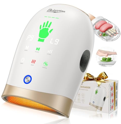Hand Massager with Heat and Compression, Finger Stretch & Palm Kneading, 9 Modes & 9 Intensities - Cordless Wrist Hand Massage for Arthritis & Carpal Tunnel Relief, Gifts for Mom Dad Women Travel