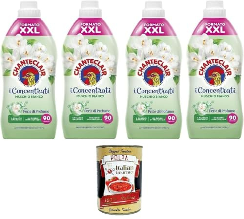 Chanteclair I Konzentrat Weichspüler, Weißer Moschus – 90 Waschgänge, 4x1800ml + Italian Gourmet Polpa 400gr