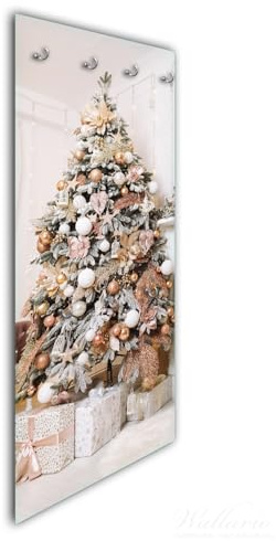 Wallario Wandgarderobe aus Glas in Größe 50 x 125 cm in Premium-Qualität, Motiv: Eleganz unterm Weihnachtsbaum | 7 Kleiderhaken zum Aufhängen von Jacken