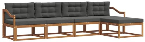 vidaXL Outdoor-Sofagarnitur mit Kissen 5 pcs Natur und Anthrazit, Outdoor-Möbel-Set, modernes Patio-Sofa, wetterfestes Lounge-Set, Latten-Sofa, modulares Sofa