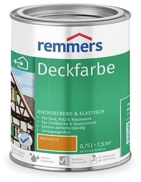 Remmers Deckfarbe maisgelb, 0,75 Liter, Deckfarbe für innen und außen, Wetterschutzfarbe viele Untergründe, hochdeckend, wetterfest