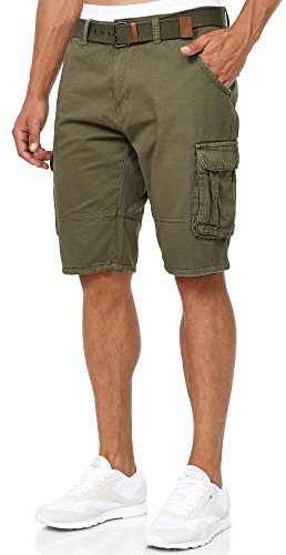 Indicode Herren Monroe Cargo Cargo-Shorts inkl. Gürtel | Bermuda Männer Sommerhose aus Baumwolle Army, M