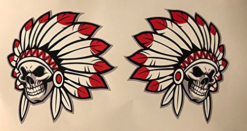 24/7stickers #331 / 2X Aufkleber je 8x8cm Indianer Skull Totenkopf V8 Biker Custom Chopper Tankaufkleber