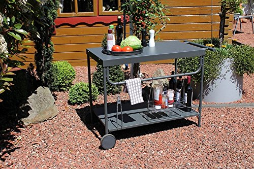 Beauty.Scouts Grill-Serviertisch Nahla Tisch Rollen Gitterkorb Haken Flaschenhalter anthrazit L/B/H 100x47x73cm