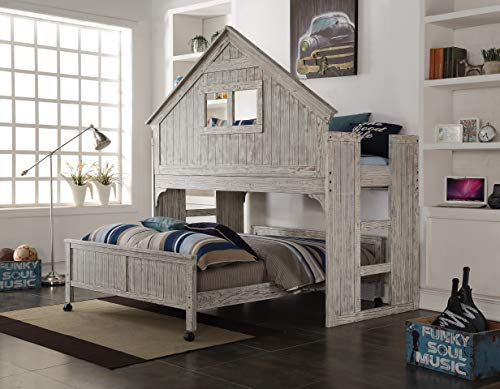 Donco Kids Club House Country Tall Twin Over Full Loft Bed with Caster in Brushed Driftwood Finish