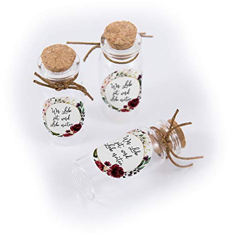 Schokoladenseite 40 Stück Mini Glasflaschen 12 ml, Fläschchen mit Korken, Aufkleber Dusty 19030530, Geschenk geeignet für Hochzeit Gastgeschenk Blumensamen Taufe Kommunion Geburtstag Feste Geschenke