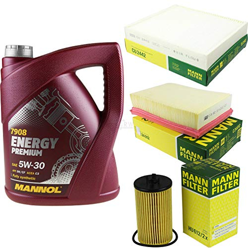 Filter Set Inspektionspaket 5 Liter MANNOL Motoröl Energy Premium 5W-30 API SN/CF MANN-FILTER Luftfilter Innenraumfilter Ölfilter