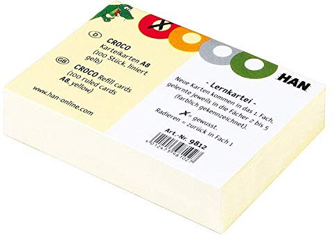 HAN Karteikarten für Croco Lernkartei, 190 g/m², gelb, liniert (A8 / 200 Stück)