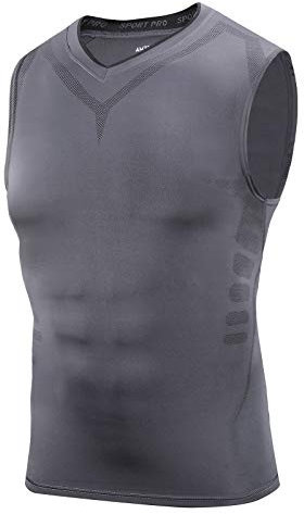 AMZSPORT Herren Kompression Tank Top Ärmelloses Shirt Funktionsshirt Baselayer Unterhemd - Dunkelgrau XXL