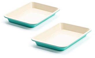 GreenLife Backblechformen, 22,9 x 17,8 cm, 2-teiliges Backformen-Set, PFAS-freie, rechteckige Keramik-Antihaftbeschichtung, ofenfest bis 230 °C, gleichmäßiges Erhitzen, leicht zu reinigendes