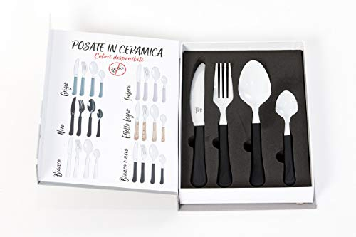 Ensemble de couverts 100 % céramique pour 1 personne, avec couteau, fourchette, cuillère, cuillère, sans nickel, pas de métal ajouté, couleur blanc/noir, hypoallergénique