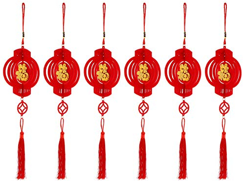 Luxshiny 6 Stücke Chinesische Laternen Rot Filz Lampions Chinesisch Neujahr Couplets Anhänger Frühlingsfest Deko Hängedeko Silvester Dekoration Ochsen Jahr Party Türschild Haustür Banner Girlande