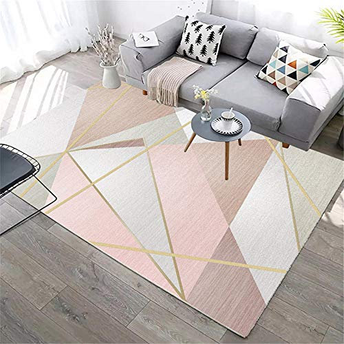 Teppich Auslegware Pink Wohnzimmer Teppich rosa einfache geometrische Muster weichen Teppich Anti-Milbe Designer Teppiche 140X200CM Auslegware Teppichboden 4ft 7.1''X6ft 6.7''