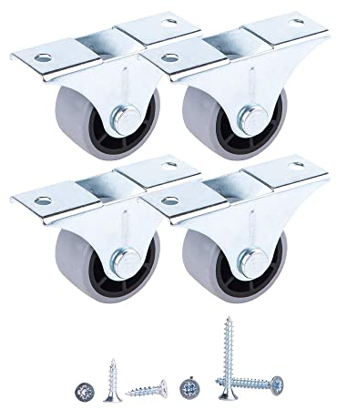 Ruote in gomma per mobili, non girevoli, non in plastica e attrezzature, piccole ruote, con viti incluse (4, Ø 30 mm/35 kg)