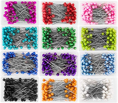 Glaskopfnadeln, 1200 Stück Nähnadeln Kopf Nadeln gerade, Rundkopf Karte Nagel Pinnadeln, Multicolor Perlen Nadeln, für Basteln Nähen Säumen Craft,Jewelry Komponenten Dekoration (lang 40 mm).