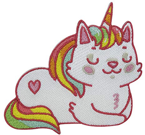 Finally Home Süße Einhorn Katze Patch zum Aufbügeln - Unicorn Cat Aufnäher | Aufbügler für Kinder und Erwachsene: Süßer Regenbogen, Cute Pegasus & Mädchen. Als Bügelbild für Kinderhose & Tasche.
