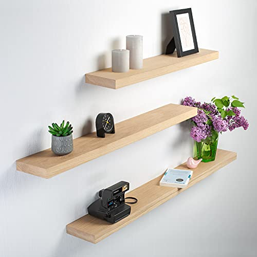 Rikmani Wandregal Holz Eiche massiv Natur - Handgefertigtes Regal Bücherregal Holzregal Wandboard HOLY (Natur) 120 cm x 15 cm x 4 cm