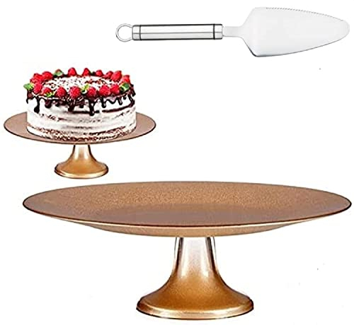Tartera vidrio 33cm con pie - tortera de cristal - plato para postres dorado