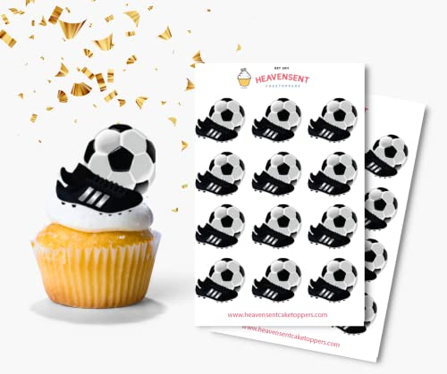 24x Pre-cut Soccer Shoe Football Trainer Shoe Ball 4cm Edible Premium Wafer Card Standing Cupcake Toppers Birthday Party Cake Decorations