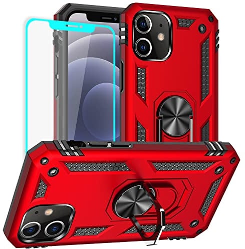 Yiakeng for iPhone 12 Case / 12 Pro Case: Screen Protector Military Grade Protective Cases with Ring for - iPhone 12 (Red)