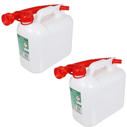 SPARES2GO Fuel Can Petrol Diesel Jerry Canister with Flexible Spout (5L, Pack of 2)