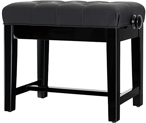 Classic Cantabile Pianobank Modell X - Festverleimte Pianobank - Schwarze Sitzfläche im Chesterfield-Stil - Höhenverstellbar von 48,5-56 cm - 4-fache Kreuz-Mechanik - Schwarz Hochglanz