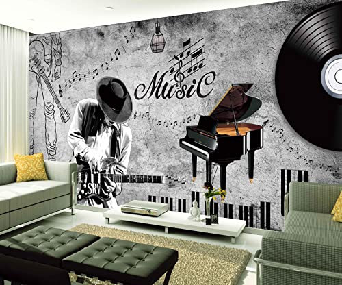 XAONUO Musique Fond D'Écran Photo Effet 3D Musique Guitare Graffiti 350X254Cm Papier Peint Panoramique 3D Tapisserie Intissé Murales Poster Décoration Murale Effet Trompe Loeil