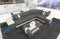 Sofa Bergamo Leder L Form Ecksofa Ledersofa mit Beleuchtung Couch mit Kopfstützen (Ecke rechts, Grau-Weiß)