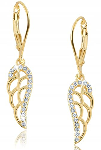 MENNICA BYDGOSKA Ohrringe Silber 925 für Damen vergoldet, Flügel - hängend, Schmuck aus Silber, Silberschmuck, mit Zirkonia, Geschenk für Frauen, zum Geburtstag, nickelfrei