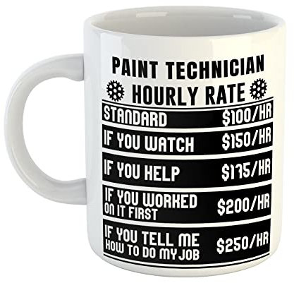 Just The Shirt Paint Technician Hourly Rates White Ceramic Hand Printed Mug