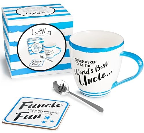Love Mug®: A Heartfelt Gift for Your Uncle, Featuring A Large Mug with A Printed Message Inside, A Coaster and an Engraved Teaspoon. Beautifully Packaged and Sold by an UK Award Winning Retailer