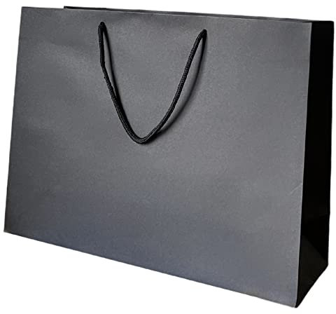 Thepaperbagstore 10 Schwarze Groß Matt Luxus-Boutique-Papiertüten für Geschenke oder als Tragetaschen mit Seilgriffen - 400x130x300mm