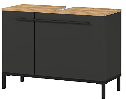 Lomadox Badezimmer Waschbeckenunterschrank in Graphit mit Absetzung in Navarra Eiche Nb., B/H/T ca. 80/59/34 cm