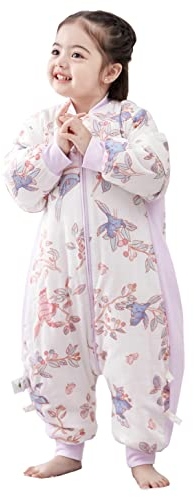 Chilsuessy Baby Winterschlafsack Schlafsack mit Füssen kleine Kinder Ganzjahres Winter Schlafsack Schlafanzug für Jungen und Mädchen,abnehmbar Ärmel, Elster im Frühling/3.5 Tog, 70/Baby Höhe 80-90cm
